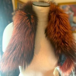 Real fox fur collar dyed orange silver fox